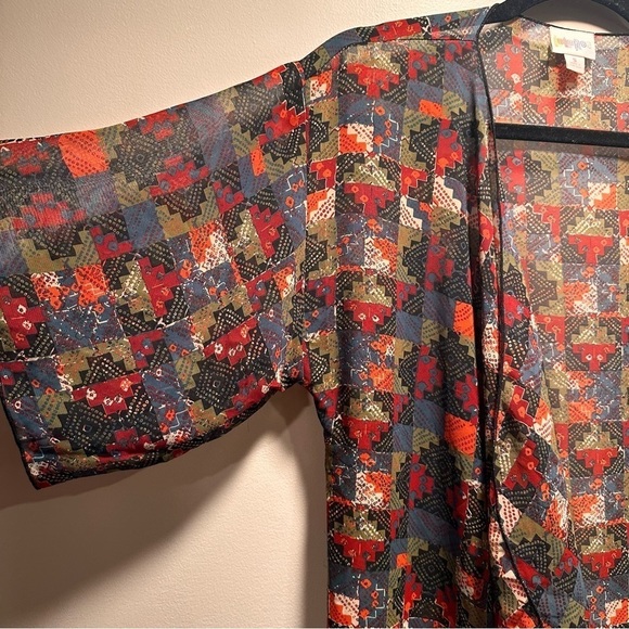 LulaRoe Monroe Open Front Black Fringe Chiffon Sheer Coat Duster Southwest - Picture 9 of 12